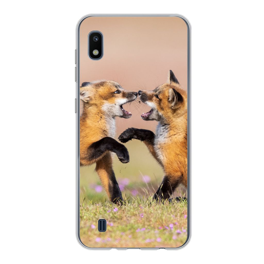 MuchoWow Handyhülle Schutzhülle Hülle für Samsung Galaxy A10 Füchse - Blumen - Porträt Silikon Softcase Handy Hülle - Schutzhülle