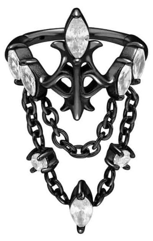 Ohrpiercing, Nasenpiercing, Septum Piercing Chirurgenstahl Segmentring Clicker KRONE + 2 KETTEN Schwarz Innendurchmesser: 8 mm