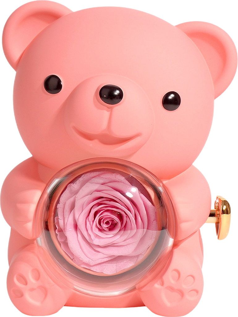 Konservierte Rose, Umarmungsbär, Geschenk mit Herz-Halskette, drehbar, ewiger Blumenbär, Geschenkbox, für Ehefrau, Mutter, Oma, Freundin, Valent...
