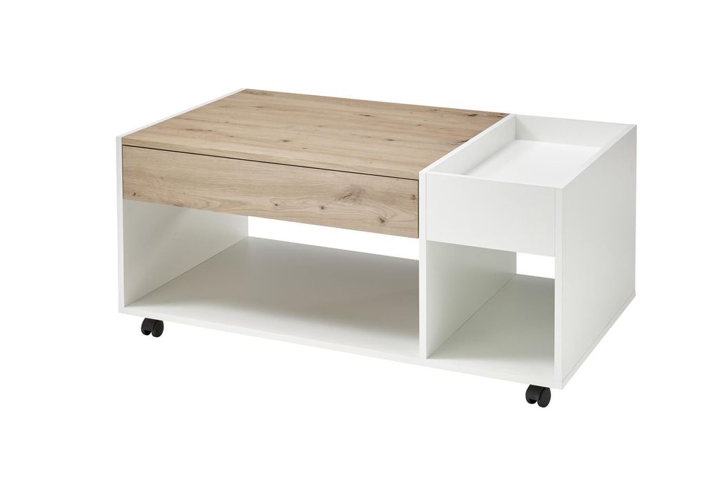 Couchtisch auf Rollen EMIL von Stolkom Artisan Eiche / Weiß