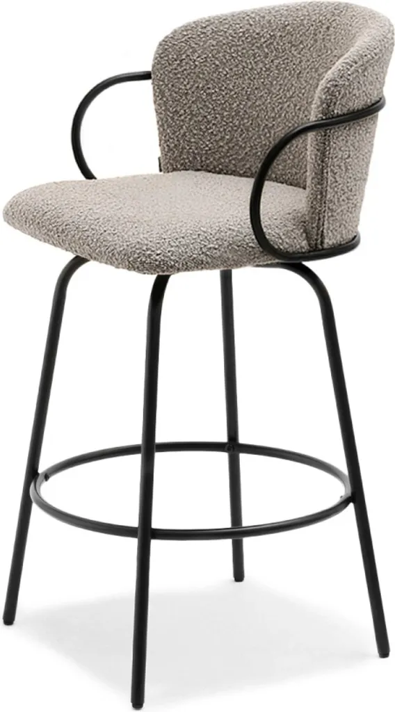 Chaise de bar design MAKRINA en tissu beige clair et pieds noirs mats