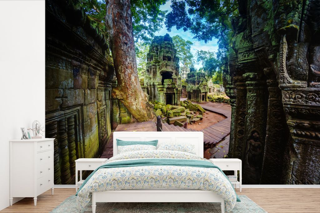 MuchoWow Fototapete für Wohnzimmer oder Schlafzimmer Wandtapete Vinyl Motivtapete Ta Prohm-Tempel in Angkor Wat - 525x350 cm - Das Hintergrundbild