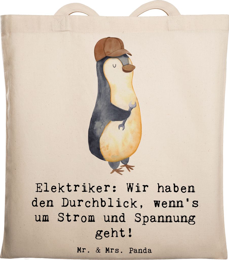 Mr. & Mrs. Panda Tote Bag Elektriker Durchblick - Transparent - Geschenk, Berufspassion, Wertschätzung, Tasche, Elektroinstallationen, Lichtinstal...