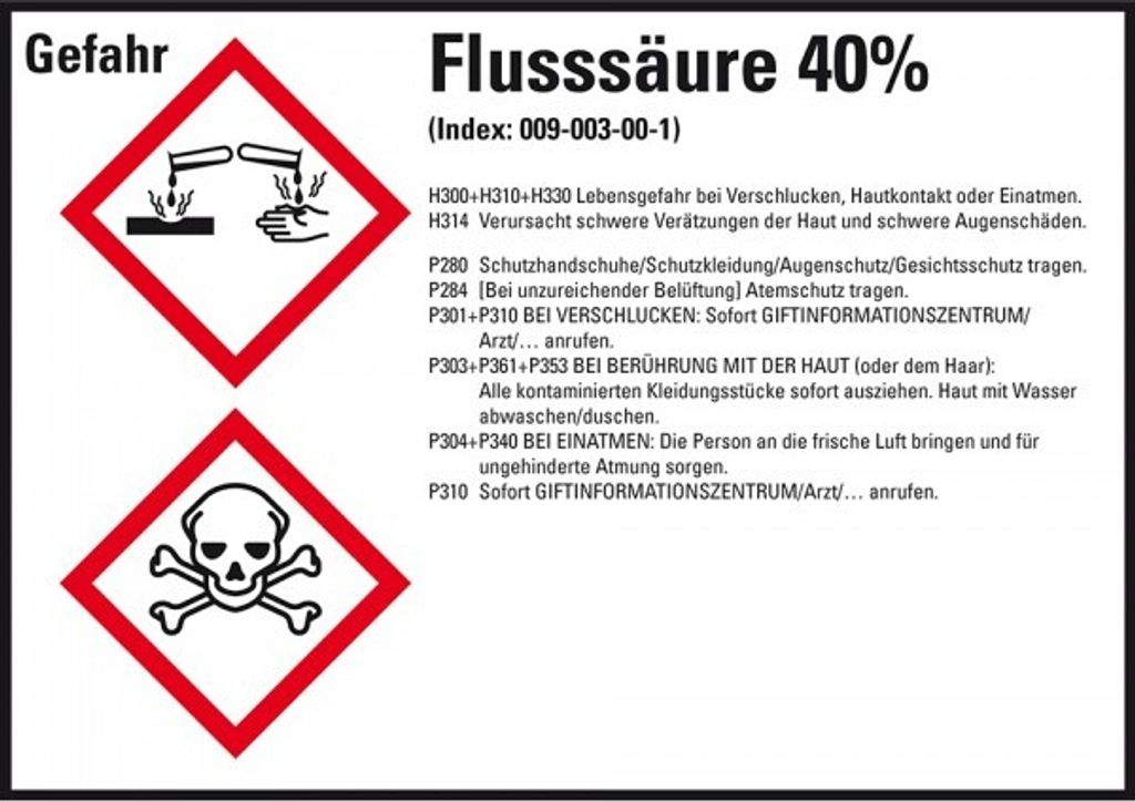 Dreifke Aufkleber I GHS-Etikett Flusssäure 40%, GefStoffV/GHS/CLP, Folie, 10...