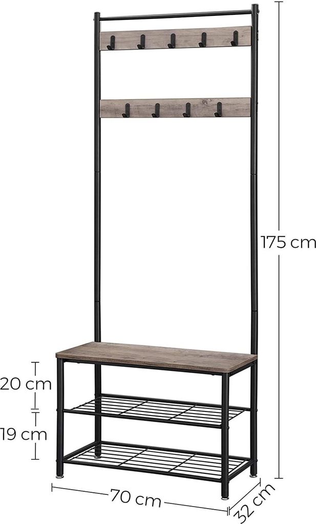 VASAGLE Garderobenständer, mit Sitzfläche, mit Haken, 3 Produktbild 6