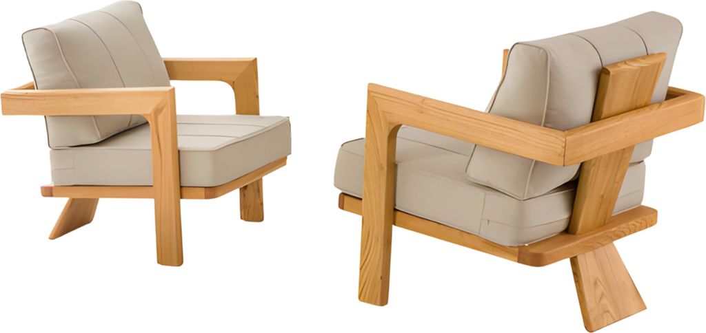 Moderner Beigefarbener Holz-Textil Sessel im stilvollen Design für