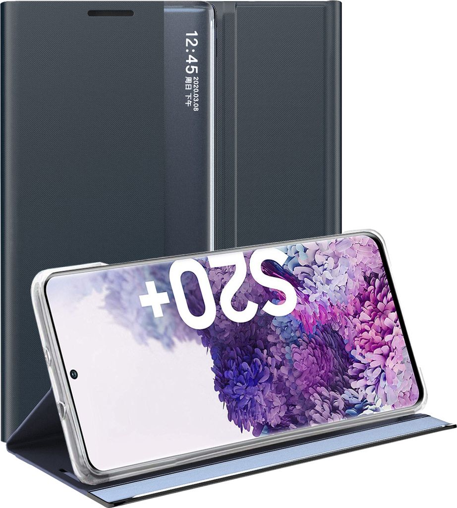 Galaxy S20 Plus Hülle, LaimTop Slim Flip Leder Smart View Window Klappetui Schutzhülle mit Standfunktion für Samsung Galaxy S20 Plus Navy blau