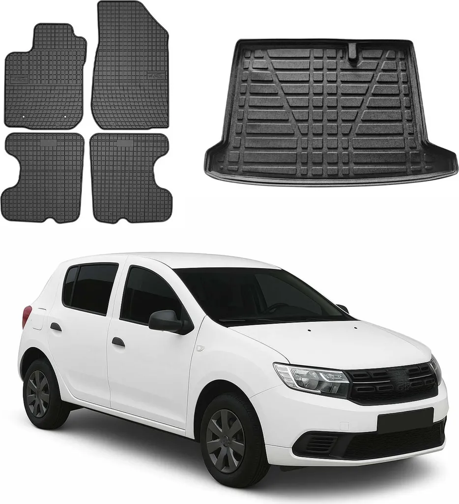 Set di tappetini e rivestimenti per il bagagliaio per Dacia Sandero 2012-2024 in gomma nera 5x - 1