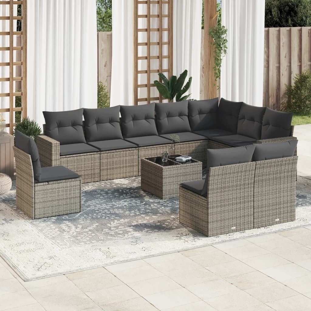 Maison Exclusive - 11-tlg. Garten-Sofagarnitur mit Kissen Grau Poly Rattan