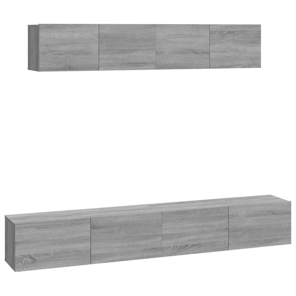 Meuble TV Gris Sonoma 4 éléments en bois composite robuste et design