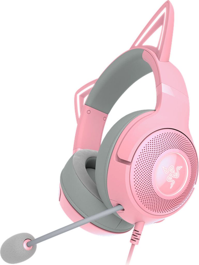 Razer Kraken Kitty Edition V2 Quartz Gaming Headset - Kabelgebundenes RGB-Headset mit Katzenohren und Razer Chroma RGB Beleuchtung