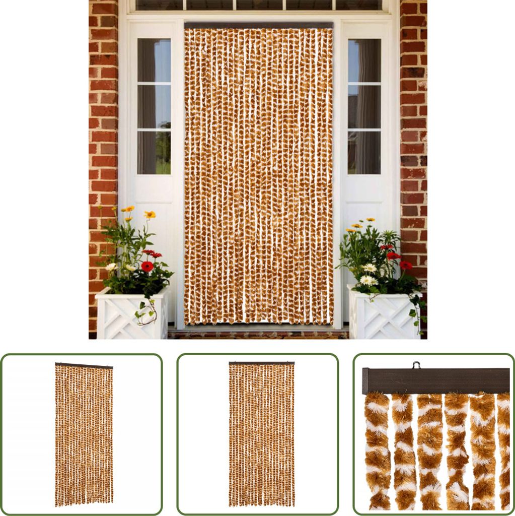 The Living Store Fliegenvorhang Ocker und Weiß 90x200 cm Chenille