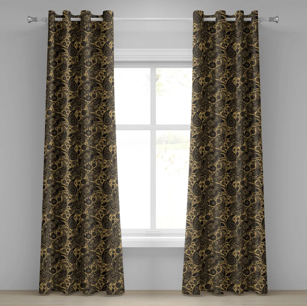 Tenda Classica ABAKUHAUS Foglie Intrecciate | Nero Crema Etnico 280cm