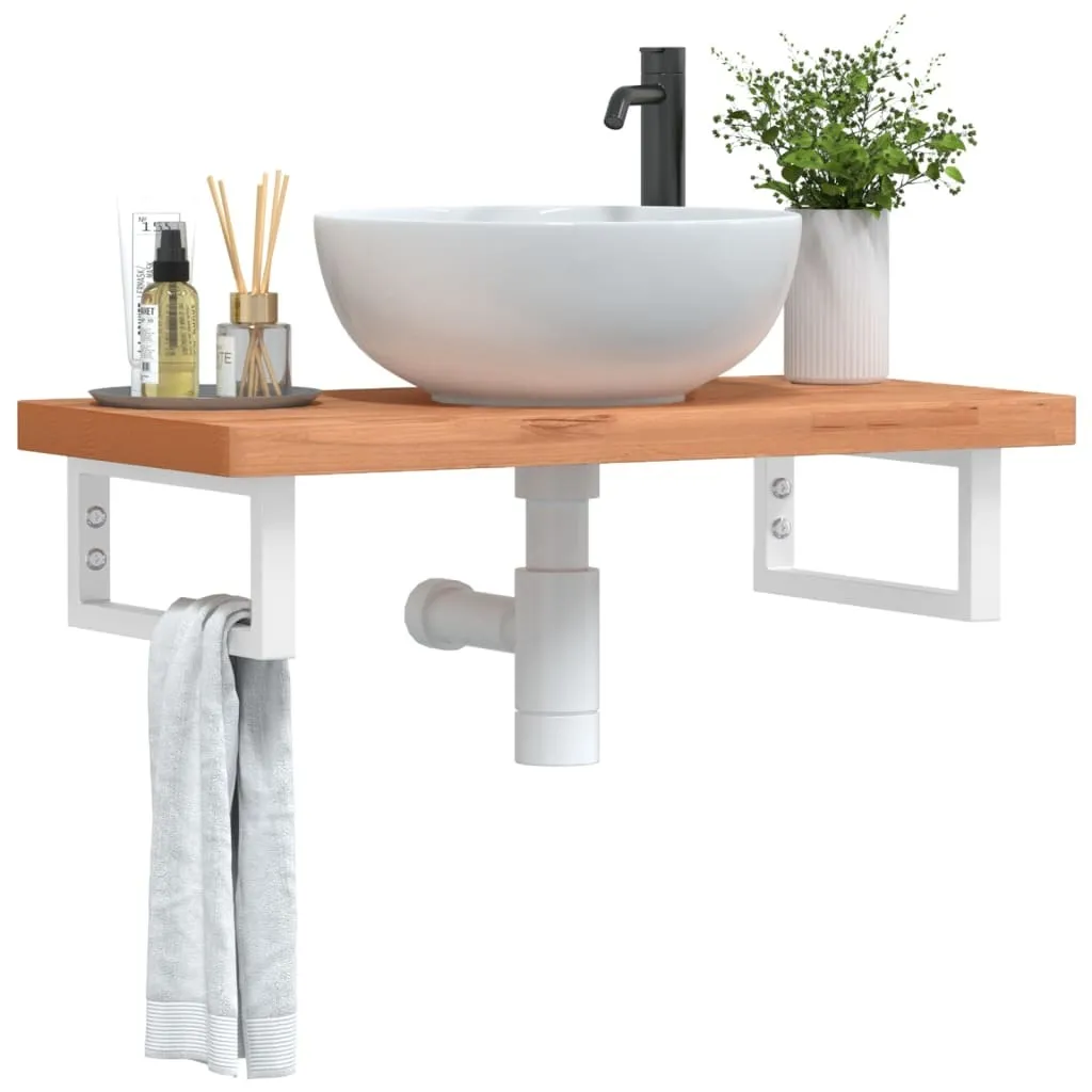 Maison Exclusive - Ripiano a Parete per Lavabo in Acciaio e Massello di Faggio