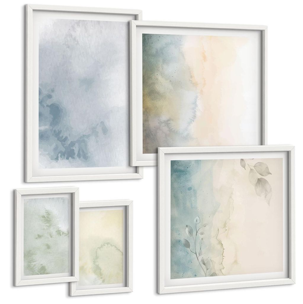 Bilder Set 5-teilig im weißen Rahmen – Wandbilder 5 Stück – gerahmte Poster für Wohnzimmer, Schlafzimmer und Flur – 50x50 cm - 40x60 cm ...