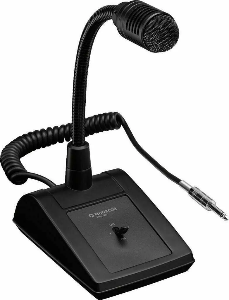 Microphone Monacor PDM-300 col de cygne flexible et touche de parole ELA