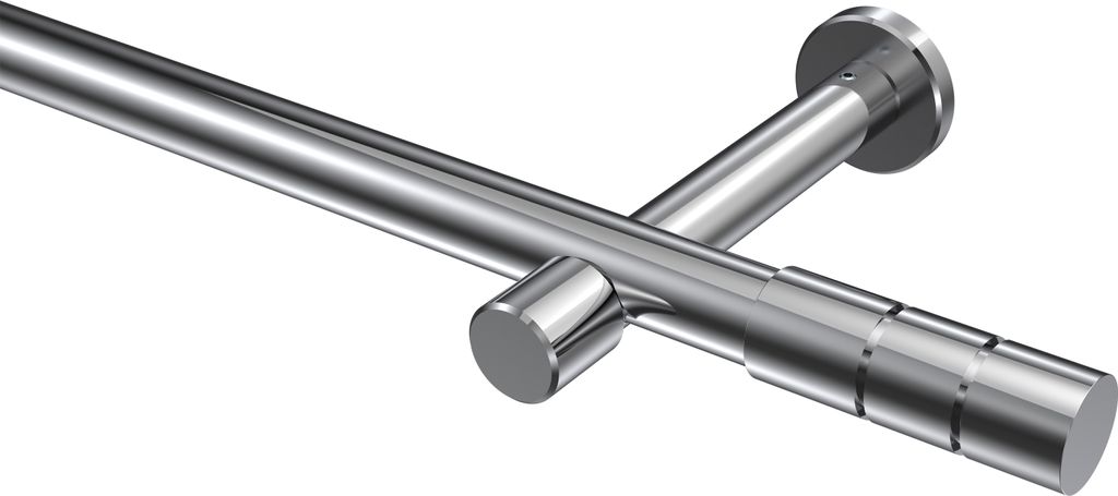 Interdeco Gardinenstange / Vorhangstange Chrom, Typ Prestige Elanto (Rillenzylinder) ohne Ringe, 20 mm Ø 1-läufig, 140 cm