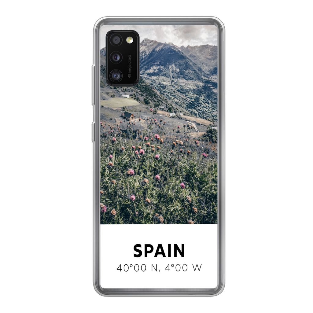 MuchoWow Handyhülle Schutzhülle Hülle für Samsung Galaxy A41 Spanien - Berge - Blumen Silikon Softcase Handy Hülle - Mobiltelefon