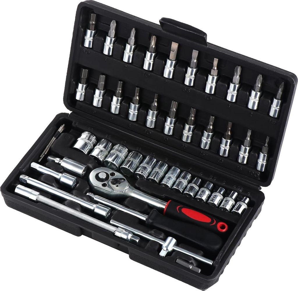 46-teilige Steckschlüsselsatz 1/4 Zoll Antrieb Steckschlüsselsatz Ratschenantrieb Bits metrisches Set flexible Verlängerungsstangen Schraubendre...