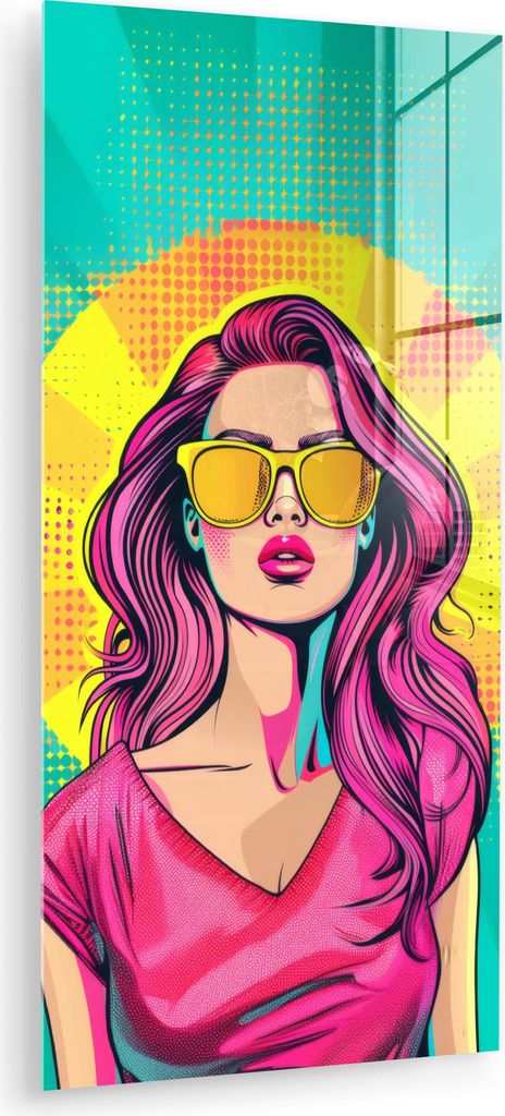 MuchoWow Glasbilder - Bilder auf Wandbild - Foto auf Glas Sonnenbrille - Frau - Sonnig - Gelb 40x80 cm Wanddekoration aus Glas - Acrylglasbild - Ac...