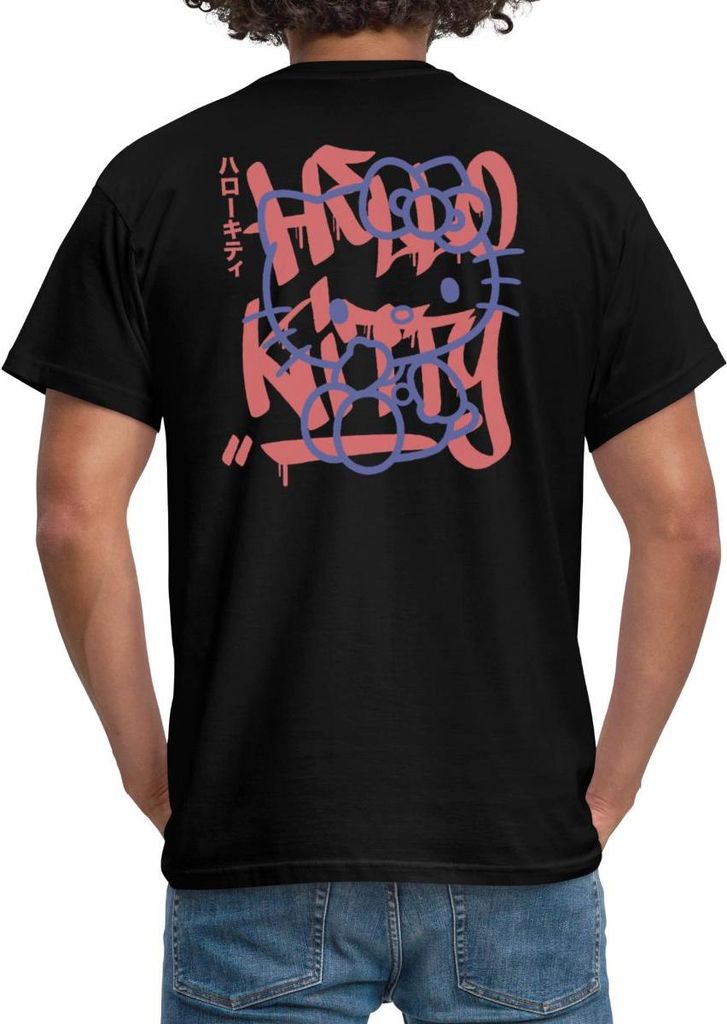 Spreadshirt Hello Kitty Mit Schriftzug Graffiti Stil Männer T-Shirt, XL, Schwarz