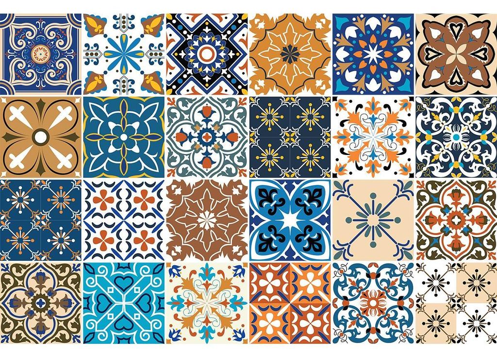 Selbstklebende Fliesenaufkleber für Küche und Bad – 24 Zementfliesenaufkleber, Azulejos Trencia – 24 Aufkleber, 15 x 15 cm