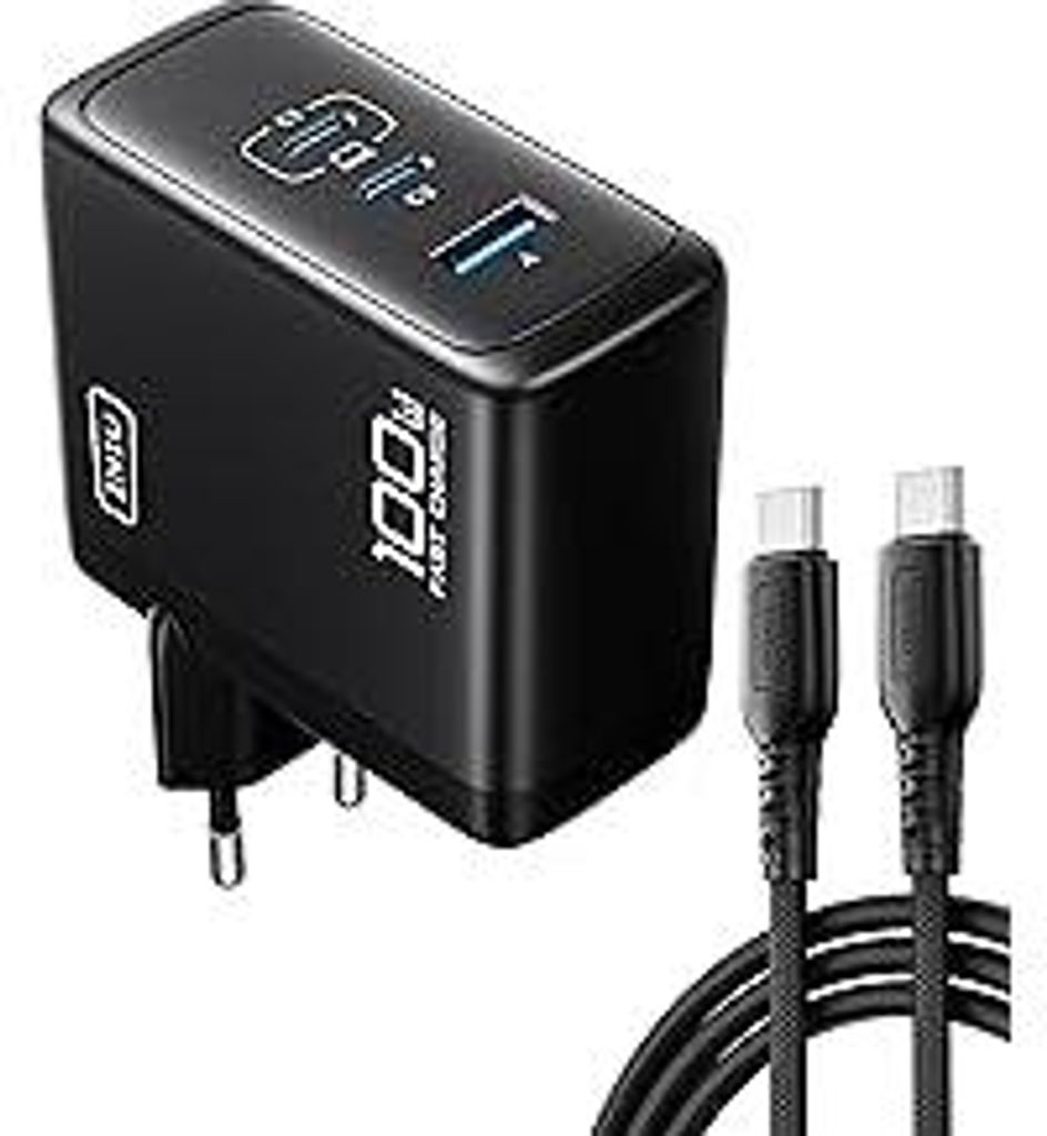 INIU USB C Ladegerät, 100W 3-Port Laptop Schnellladegerät mit USB C Kabel, GaN Mehrfach Netzteil für MacBook Air Pro, iPad, iPhone 17 16 15 Pro ...