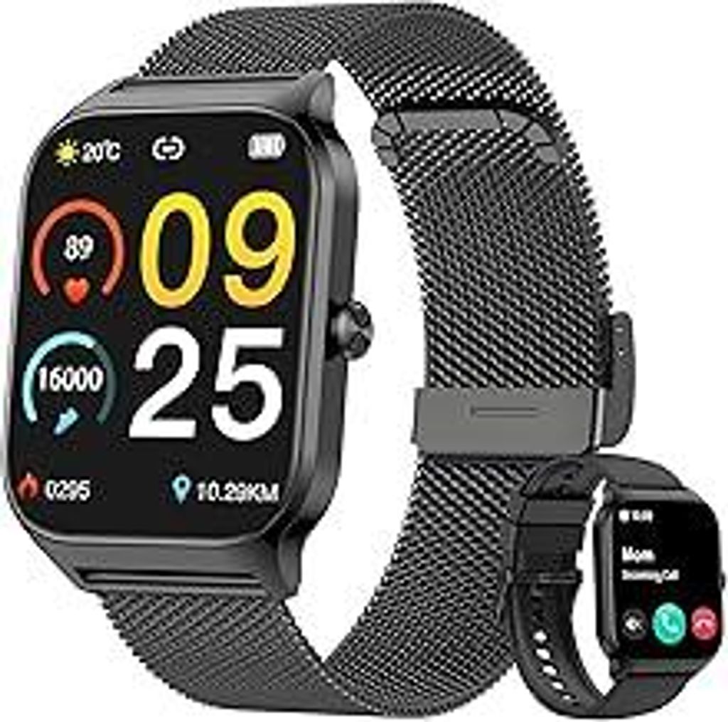 KALINCO Smartwatch Herren Damen, Blutdruckuhr mit Bluetooth-Telefonie, AI Fitness Tracker mit Herzfrequenz SpO2 Stress, 100+ Sportmodi Fitnessuhr,W...