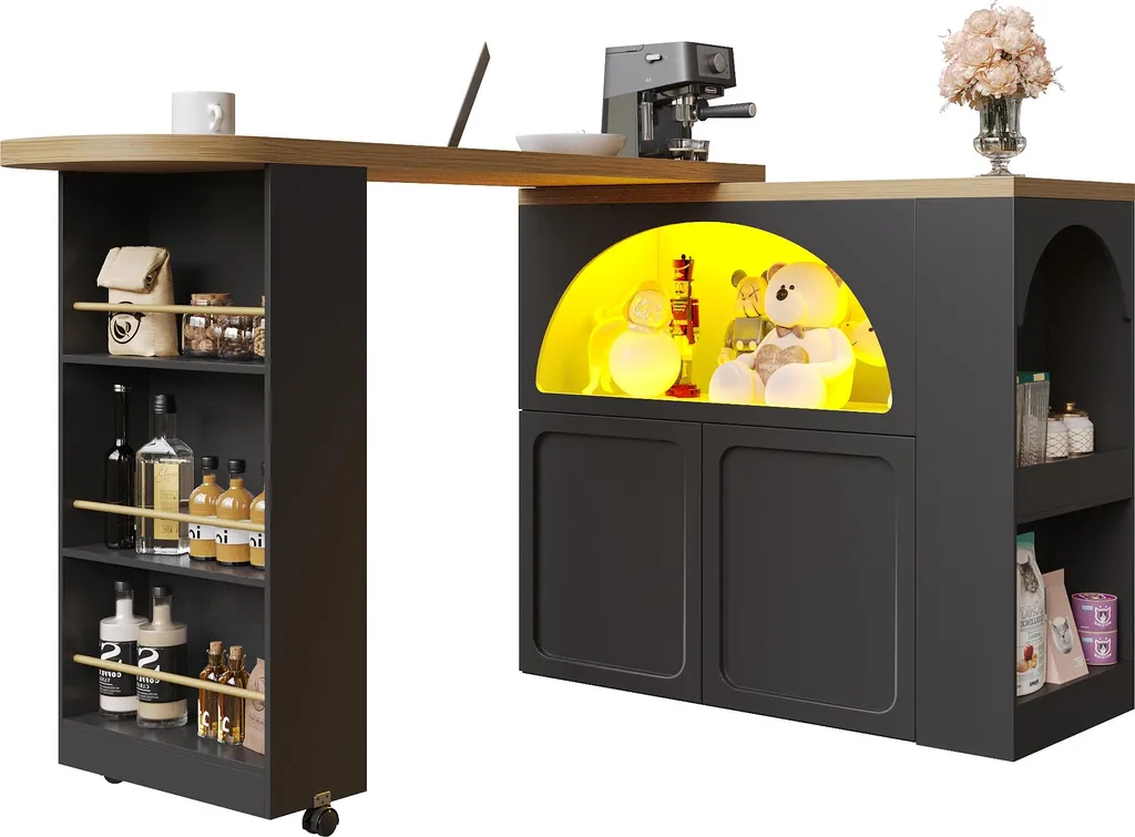 Comptoir de cuisine moderne extensible noir avec éclairage LED et USB - 13