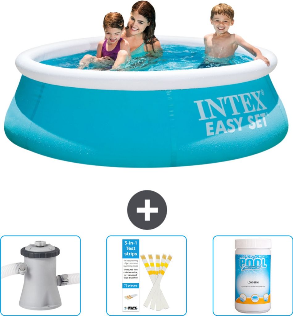 Intex runder aufblasbarer Easy Set-Pool – 183 x 51 cm – Blau – im Lieferumfang enthalten Filterpumpe für Schwimmbad - Teststreifen - Chlor