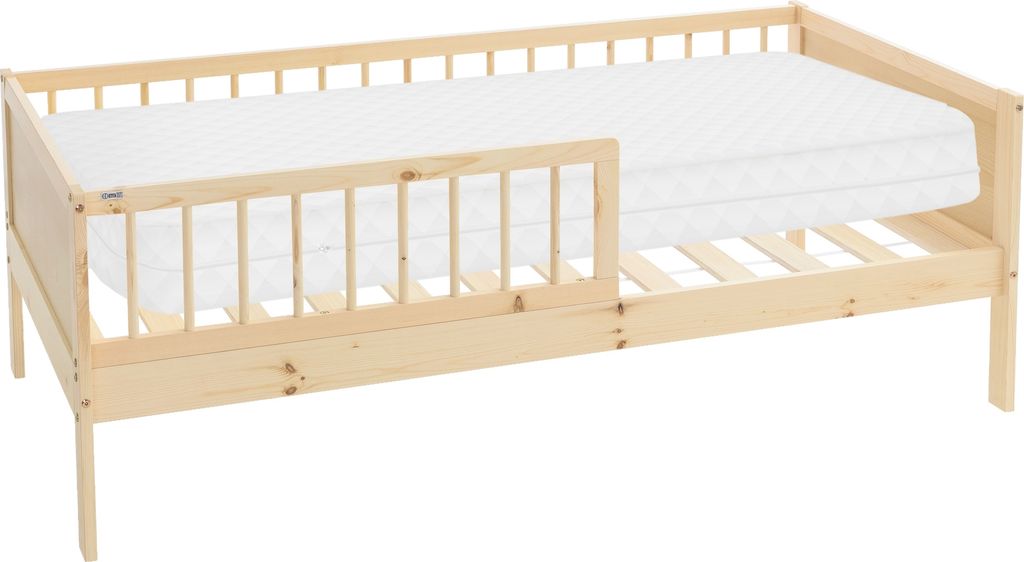 ML-Design Kinderbett mit Matratze, 80x160 cm, Natur, Hausbett mit Lattenrost und Rausfallschutz, Massivholz Einzelbett für Kinder, Jungen & Mädchen