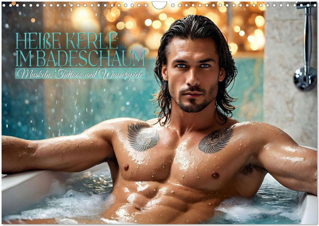 Heiße Kerle im Badeschaum - Muskeln, Tattoos und Wasserspiele (Wandkalender 2026 DIN A3 quer), CALVENDO Monatskalender