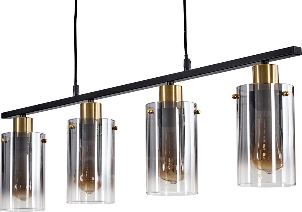 Bovo Hängelampe aus Metall/Glas in Schwarz/Messingfarben/Rauchfarben