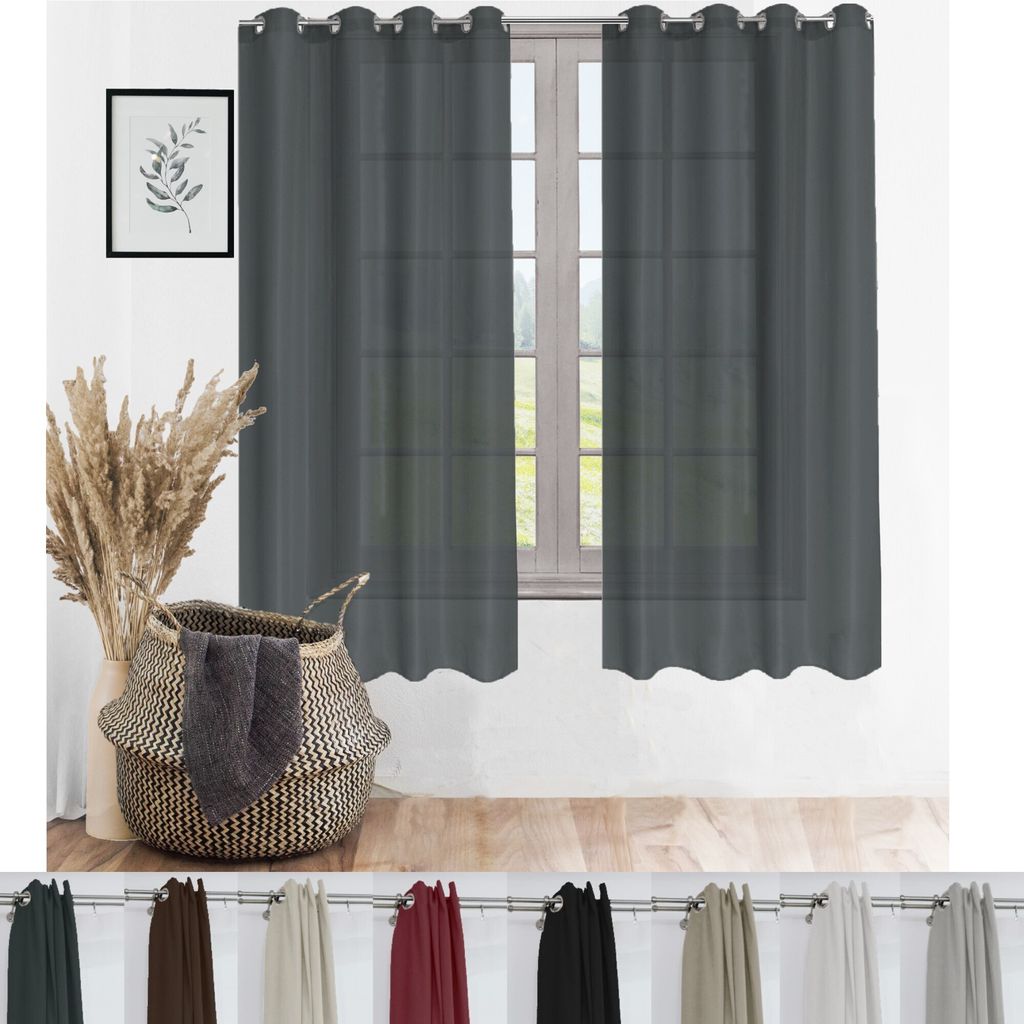 Ösenschal Blickdicht Ösenvorhang Ösengardine Gardine Gardinen Ösen Vorhang Vorhänge Dunkelgrau 2 Stück 140cm (B) x 175cm(L)