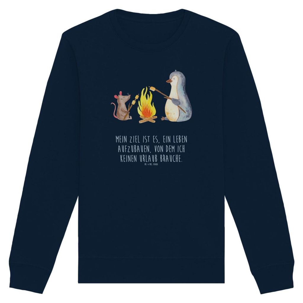 Mr. & Mrs. Panda Bio Pullover Pinguin Lagerfeuer Größe M - French Navy - Geschenk, Bio-Pullover, Sweater, Baumwoll, Sweatshirt, Liebe, Pulli, Feu...