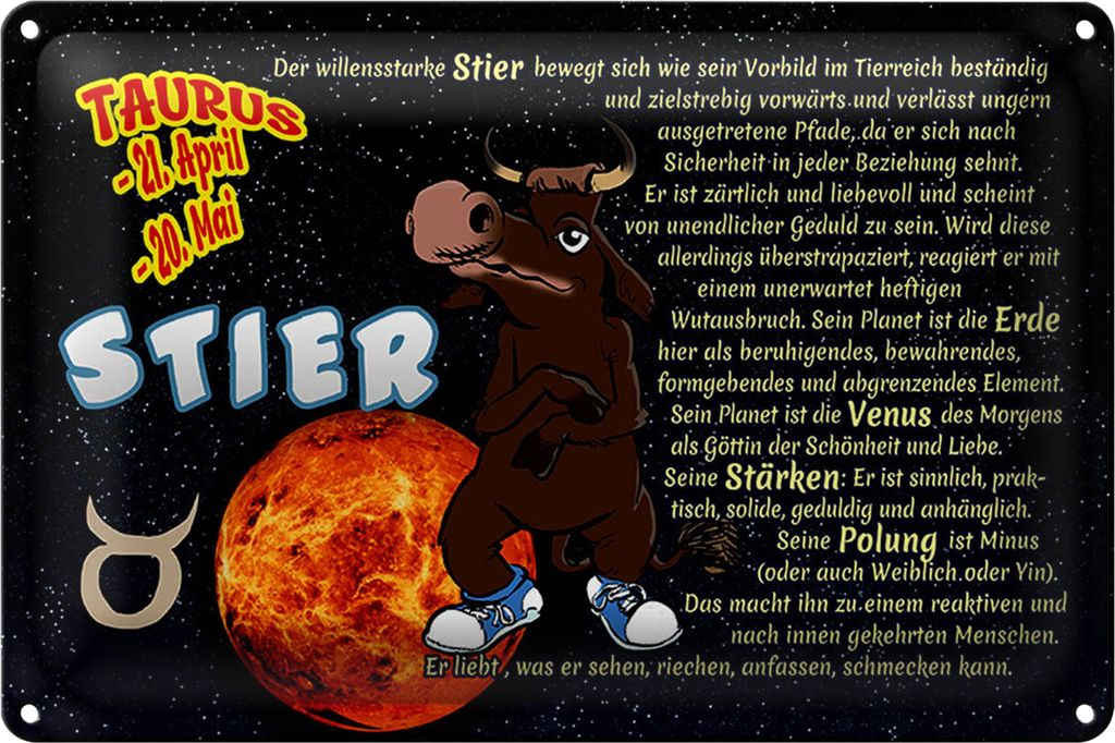 Blechschild Sternzeichen 18x12cm Stier Planet Venus