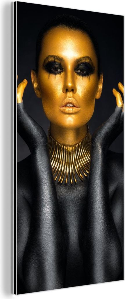MuchoWow Wanddekoration Metall Metallbild Wandkunst 40x80 cm Frau - Porträt - Gold - Luxus - Schwarz MuchoWow Aluminium Gemälde - Wanddekoration ...