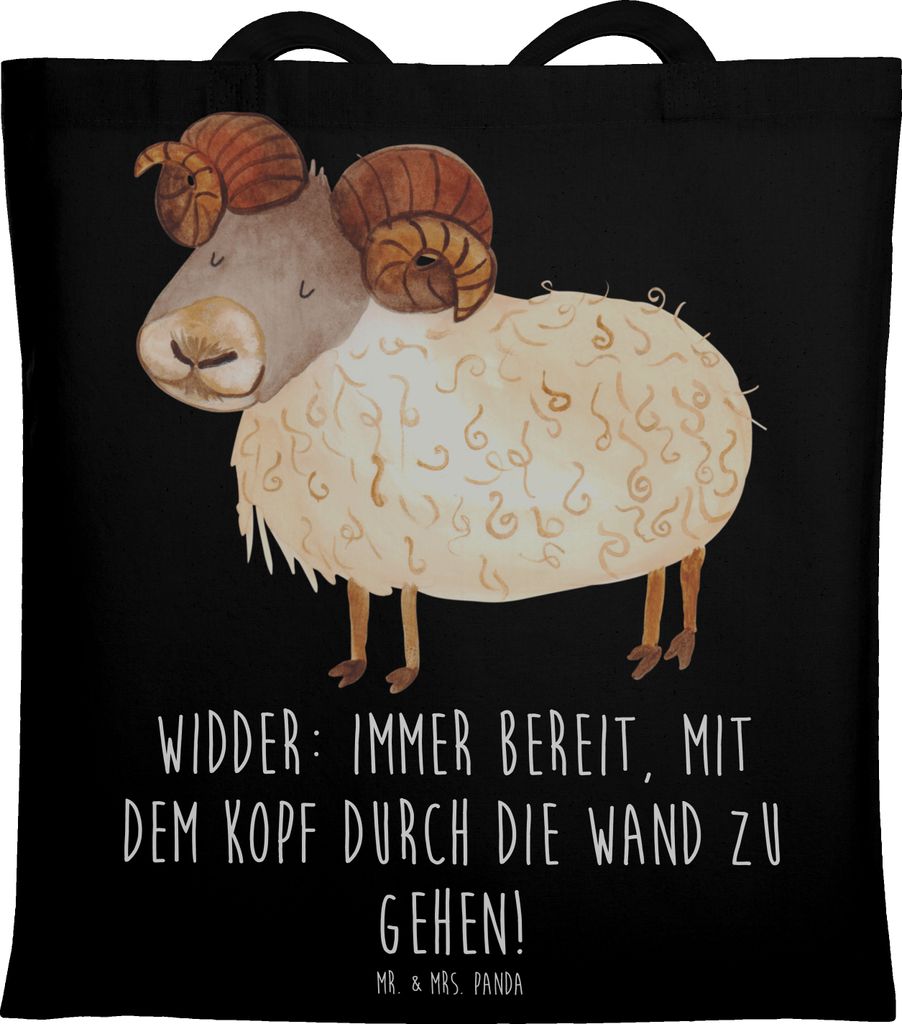 Mr. & Mrs. Panda Jutebeutel Widder Power - Schwarz - Geschenk, Geschenke Sternzeichen, Schultasche, Ehrgeiz, Tote Bag, Führungspersönlichkeit, As...