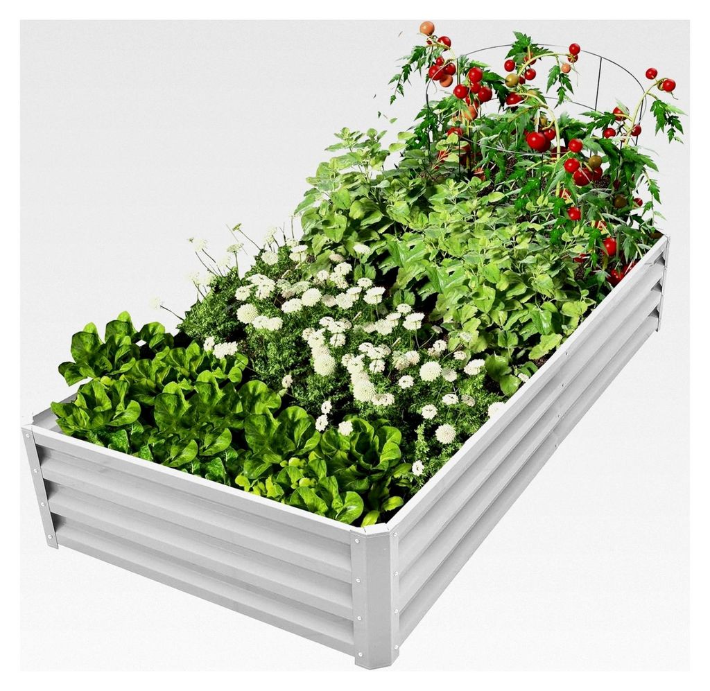 Hochbeet Metall, 180x90x30cm Verzinkt für Garten mit Stützstange, Hochbeet für Pflanzen, Gemüse, Blumen und Kräuter (Rechteckig, Silber)