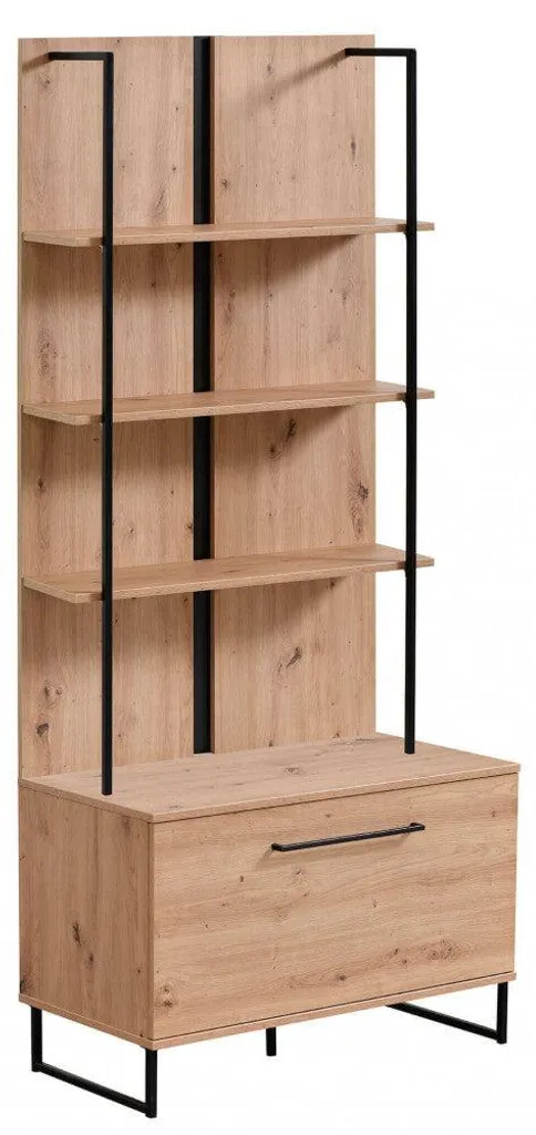 Meuble d'entrée Industriel en bois et métal avec 4 étagères et tiroir