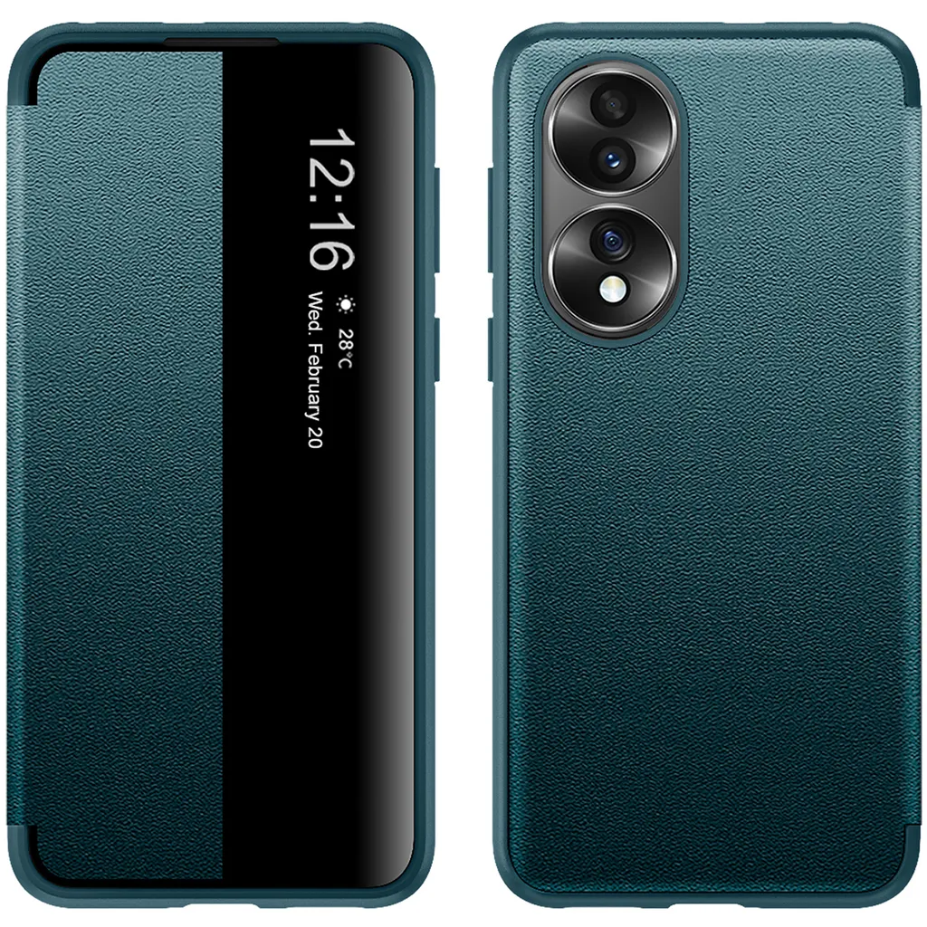 Custodia Business per Honor 70 | Pelle Sintetica Verde con Finestra View