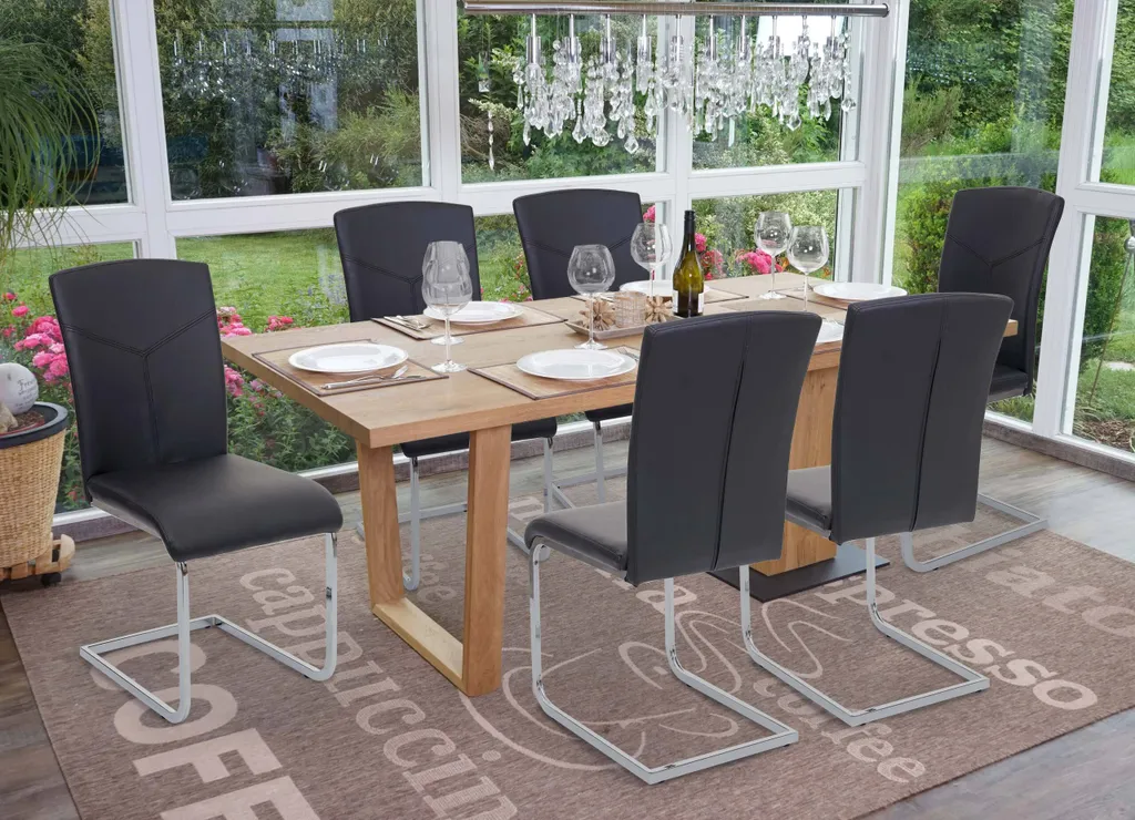Lot 6 chaises de salle à manger noires confortables HWC-F36 luge