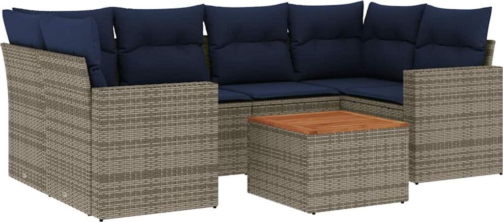 vidaXL 7-tlg. Garten-Sofagarnitur mit Kissen Grau Poly Rattan
