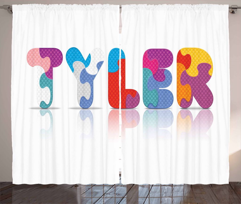 ABAKUHAUS Tyler Rustikaler Vorhang, Die Anordnung der Buchstaben, Wohnzimmer Universalband Gardinen mit Schlaufen und Haken, 280 x 245 cm, Mehrfarbig