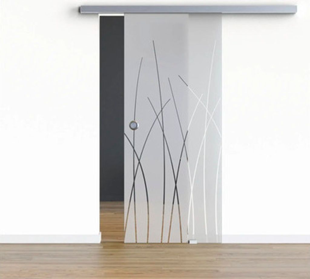 Pertura Glasschiebetür Komplettset Glera Reeds 02 900x2050 mm Rechts inkl. Beschlag Selir Aluminium Edelstahloptik,Griff