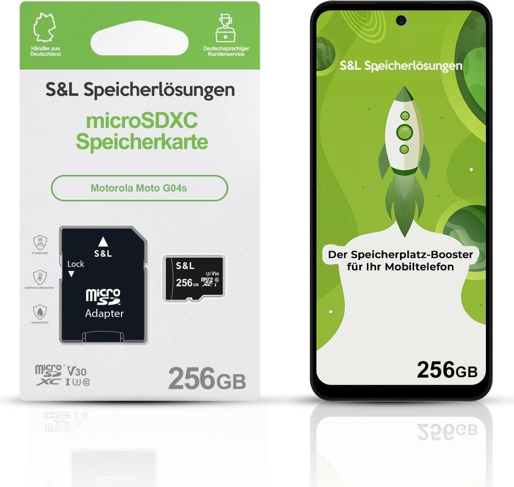 microSD Speicherkarte S&L für Motorola Moto G04s - Speicherkapazität: 256 GB