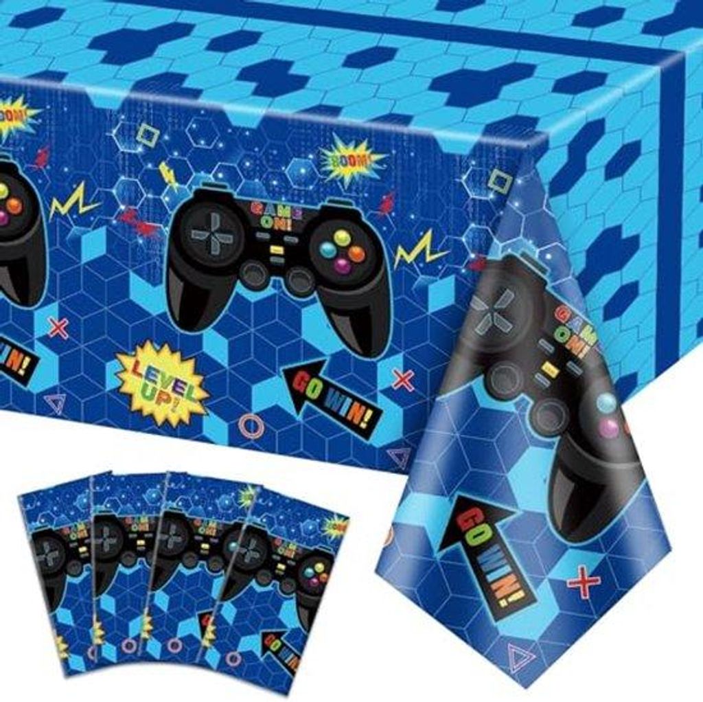 Ultiluxe Tischdecke - Gaming Tischläufer - Gamer Thema - Wasserabweisend - Einweg - 130 x 220 cm - Blau