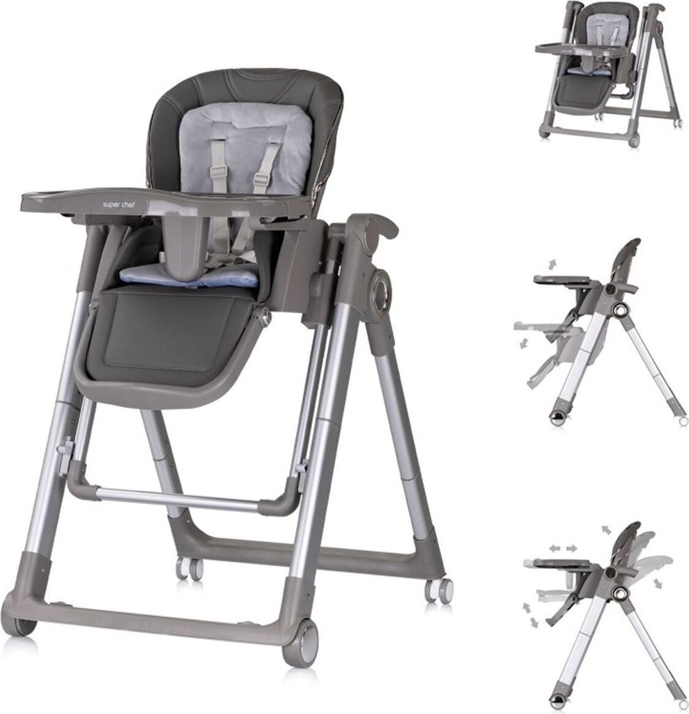 Chipolino Kinderhochstuhl 2 in 1 Super Chef Babyschaukel, Fußstütze, klappbar grau