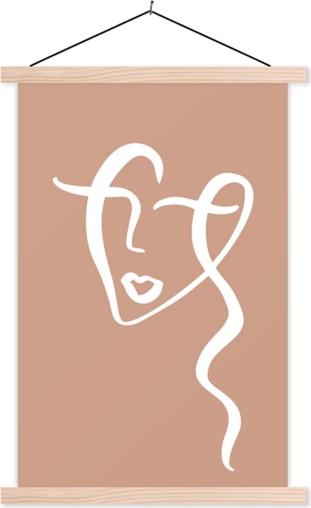 MuchoWow Textilposter Gesicht - Frau - Abstrakt 60x90 cm mit holzfarbenen Rahmen - Textil