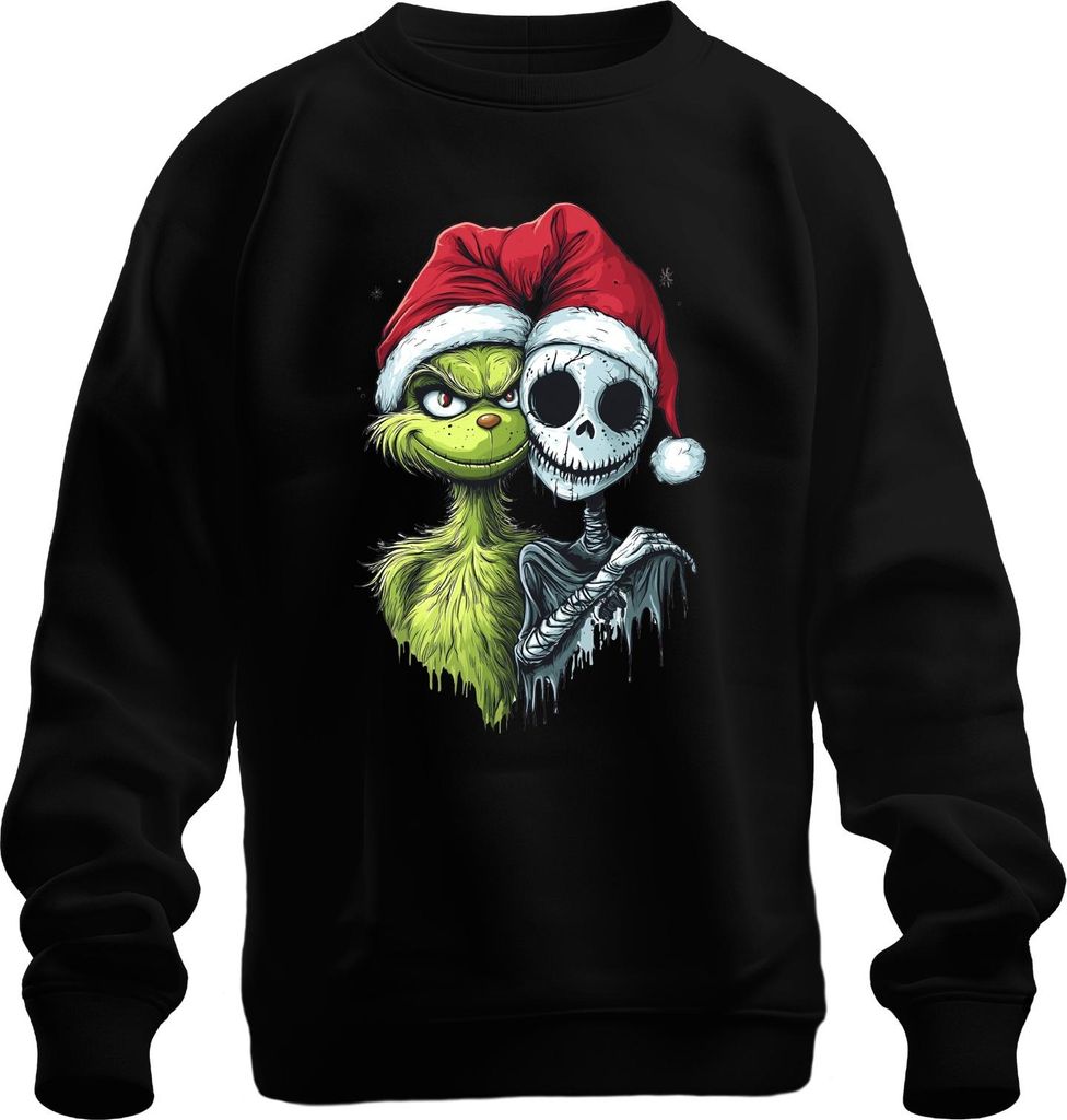 Grinch Jack Skellington Weihnachten Totenkopf gruselig Gothic Uni Sweatshirt Pullover, Schwarz, M
